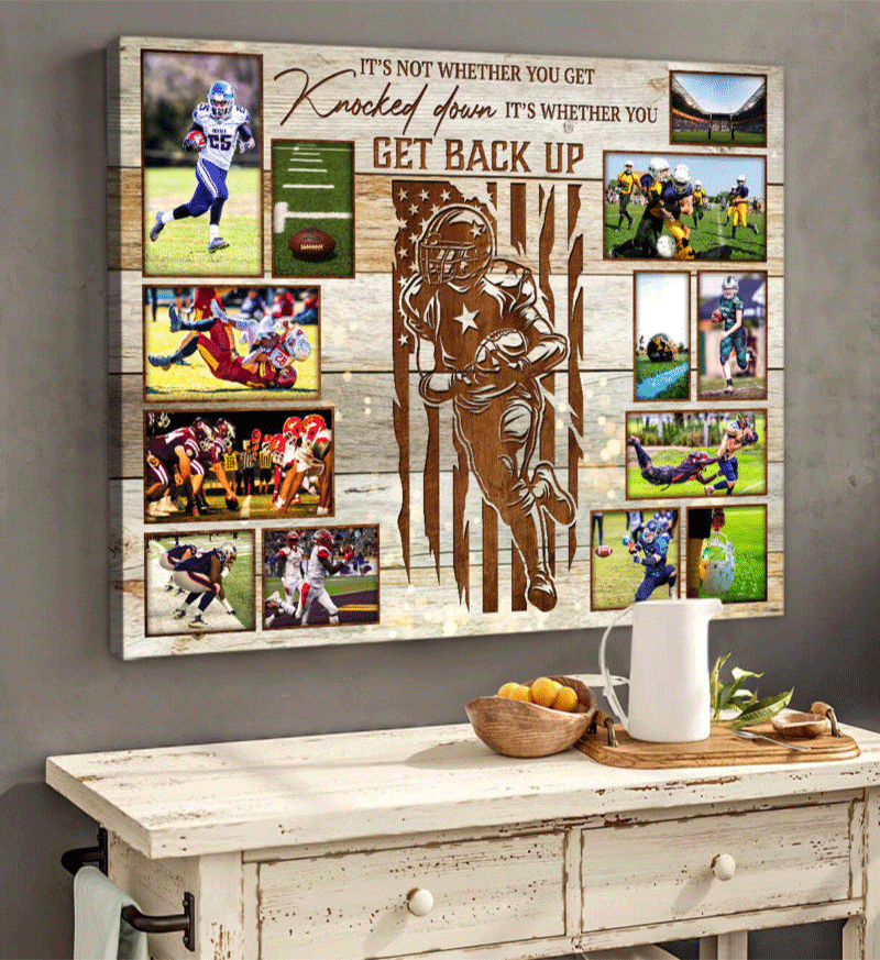 Personalized American Football Player Landscape Canvas - Get Back Up, Custom Photo, Canvas For Friend, Family, Football Lover - Amzanimalsgift