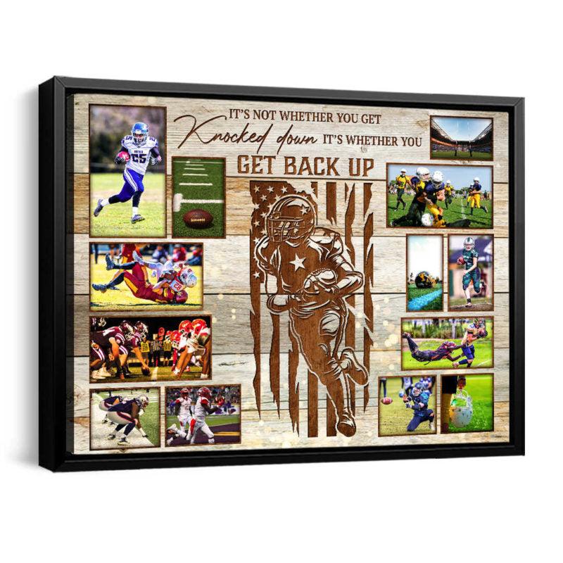 Personalized American Football Player Landscape Canvas - Get Back Up, Custom Photo, Canvas For Friend, Family, Football Lover - Amzanimalsgift