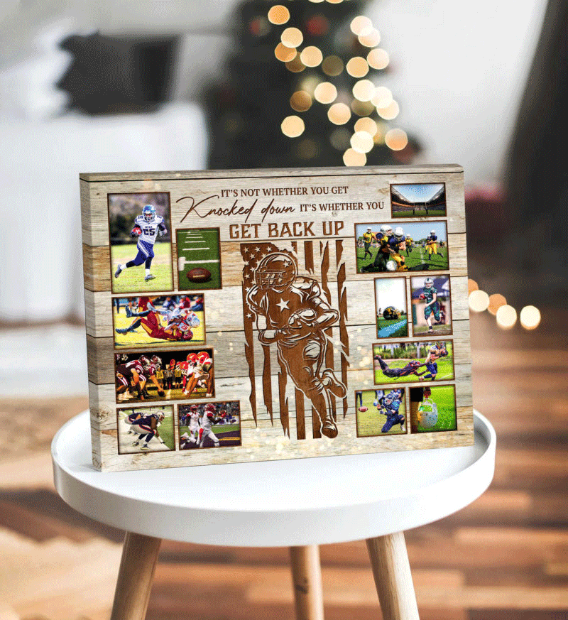 Personalized American Football Player Landscape Canvas - Get Back Up, Custom Photo, Canvas For Friend, Family, Football Lover - Amzanimalsgift