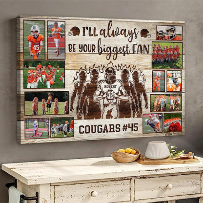 Personalized American Football Player Landscape Canvas - My Heart Is On That Field, Custom Photo, Name, Team Name Canvas For Friend, Family, Football Lover - Amzanimalsgift