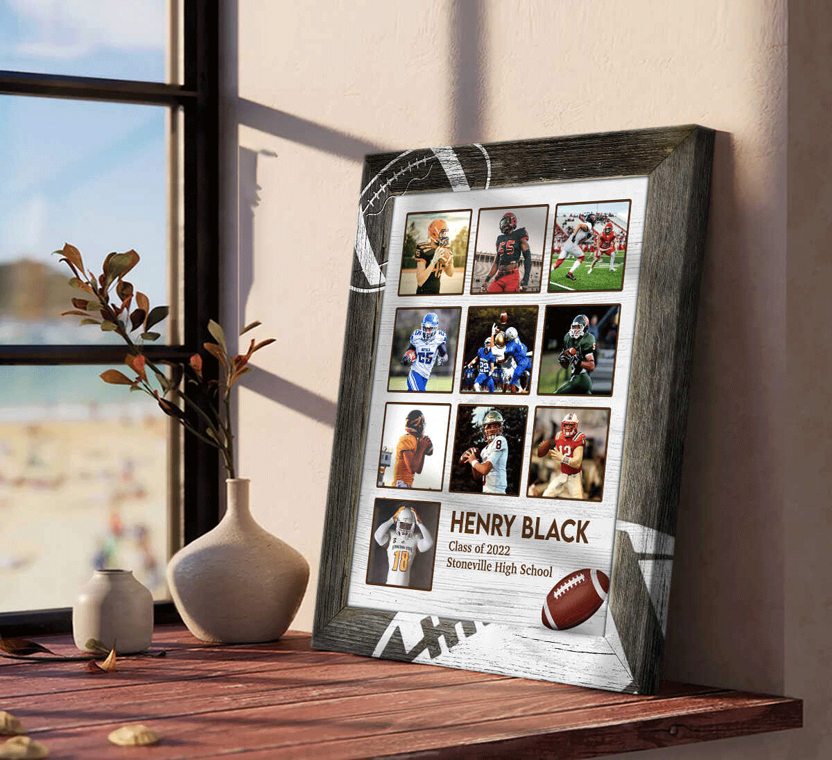 Personalized American Football Player Portrait Canvas - Custom Photo, Name, Class Name, School Name Canvas For Friend, Family, American Football Lover - Amzanimalsgift