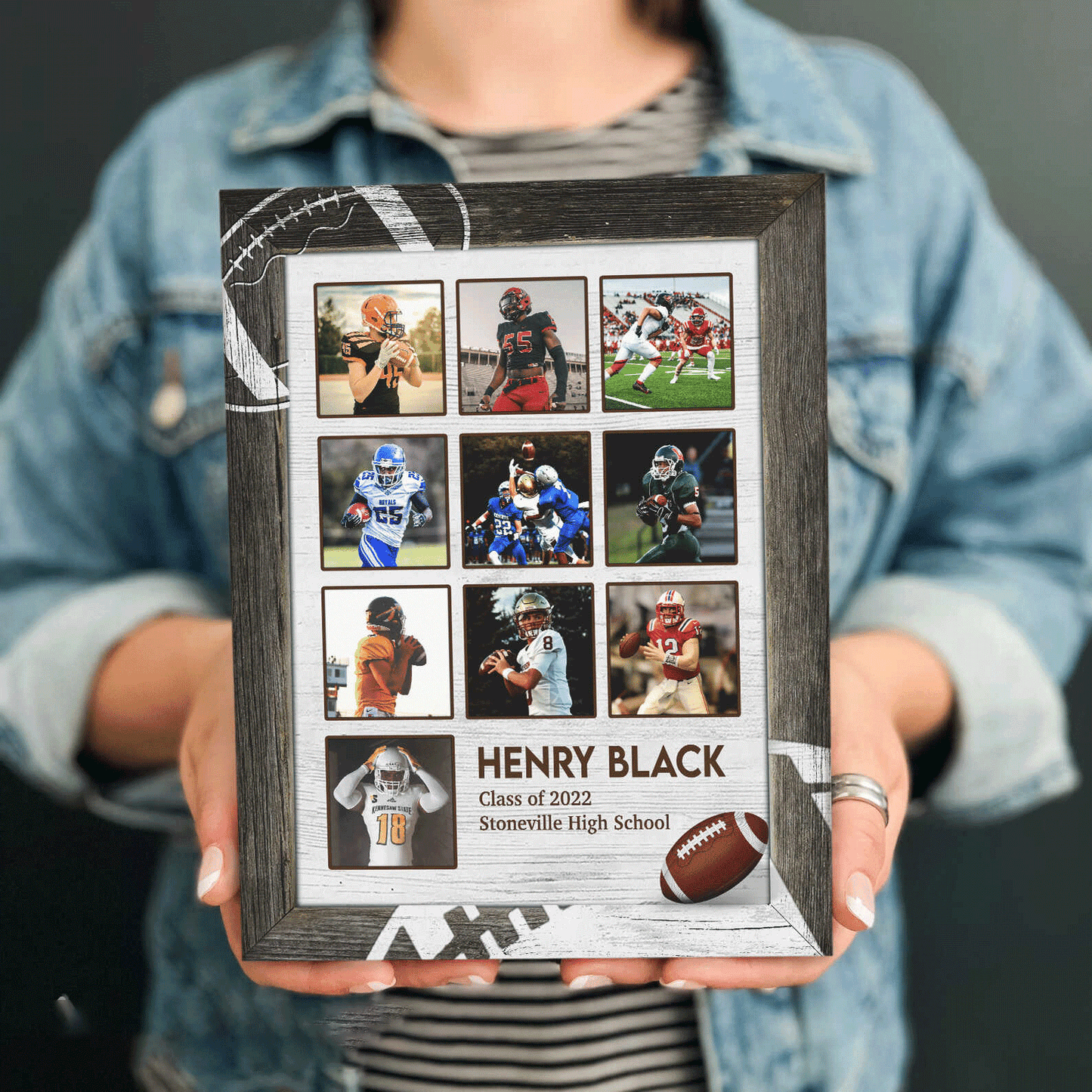 Personalized American Football Player Portrait Canvas - Custom Photo, Name, Class Name, School Name Canvas For Friend, Family, American Football Lover - Amzanimalsgift