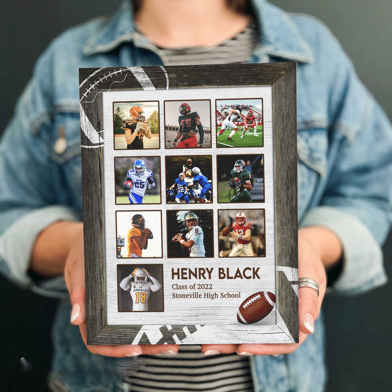 Personalized American Football Player Portrait Canvas - Custom Photo, Name, Class Name, School Name Canvas For Friend, Family, American Football Lover - Amzanimalsgift