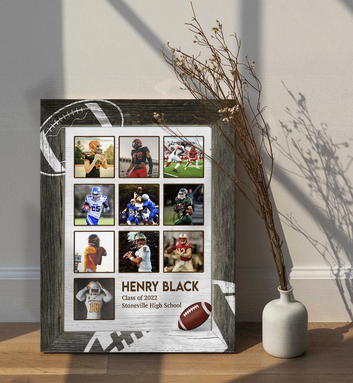 Personalized American Football Player Portrait Canvas - Custom Photo, Name, Class Name, School Name Canvas For Friend, Family, American Football Lover - Amzanimalsgift