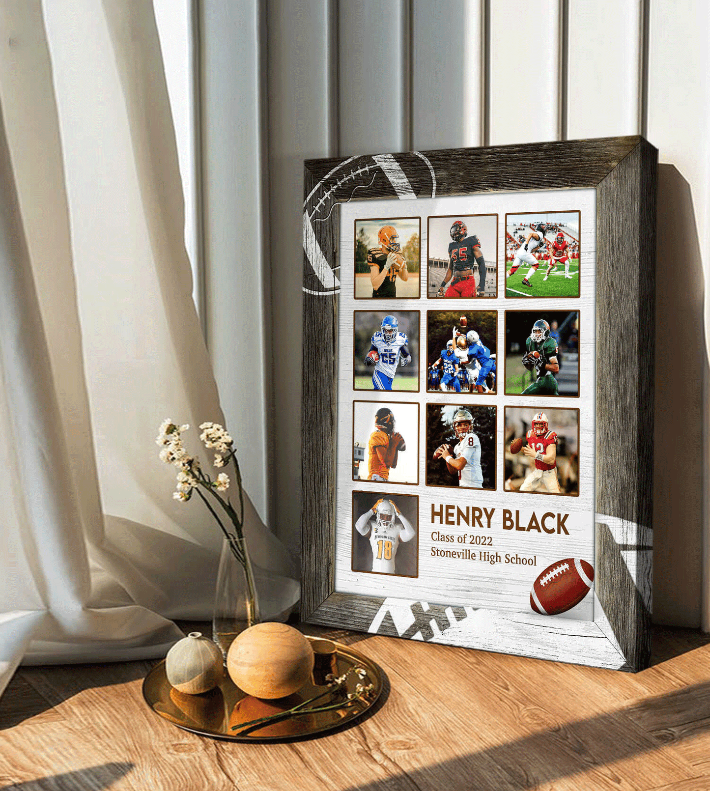 Personalized American Football Player Portrait Canvas - Custom Photo, Name, Class Name, School Name Canvas For Friend, Family, American Football Lover - Amzanimalsgift