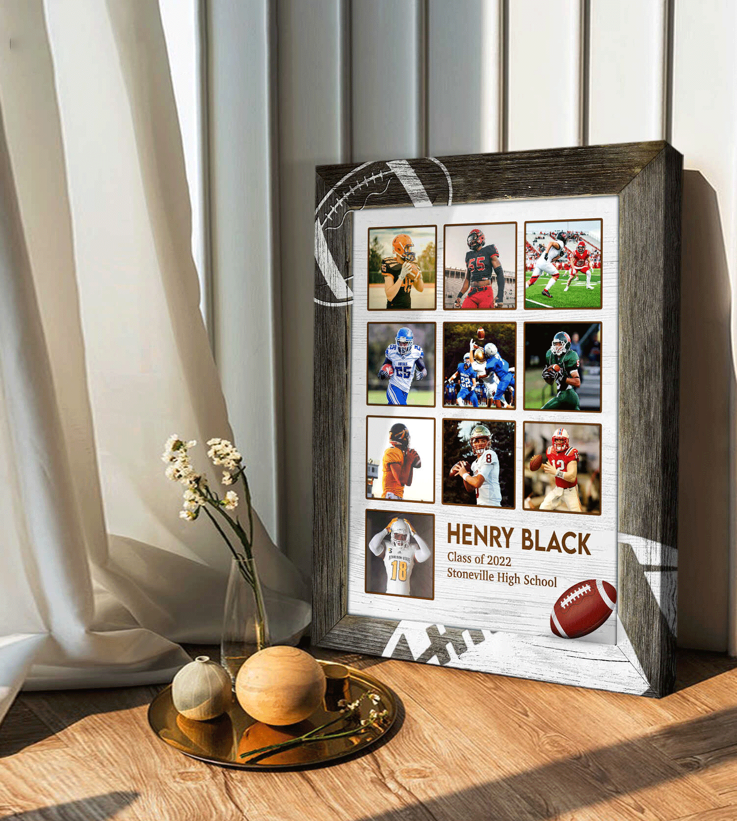 Personalized American Football Player Portrait Canvas - Custom Photo, Name, Class Name, School Name Canvas For Friend, Family, American Football Lover - Amzanimalsgift