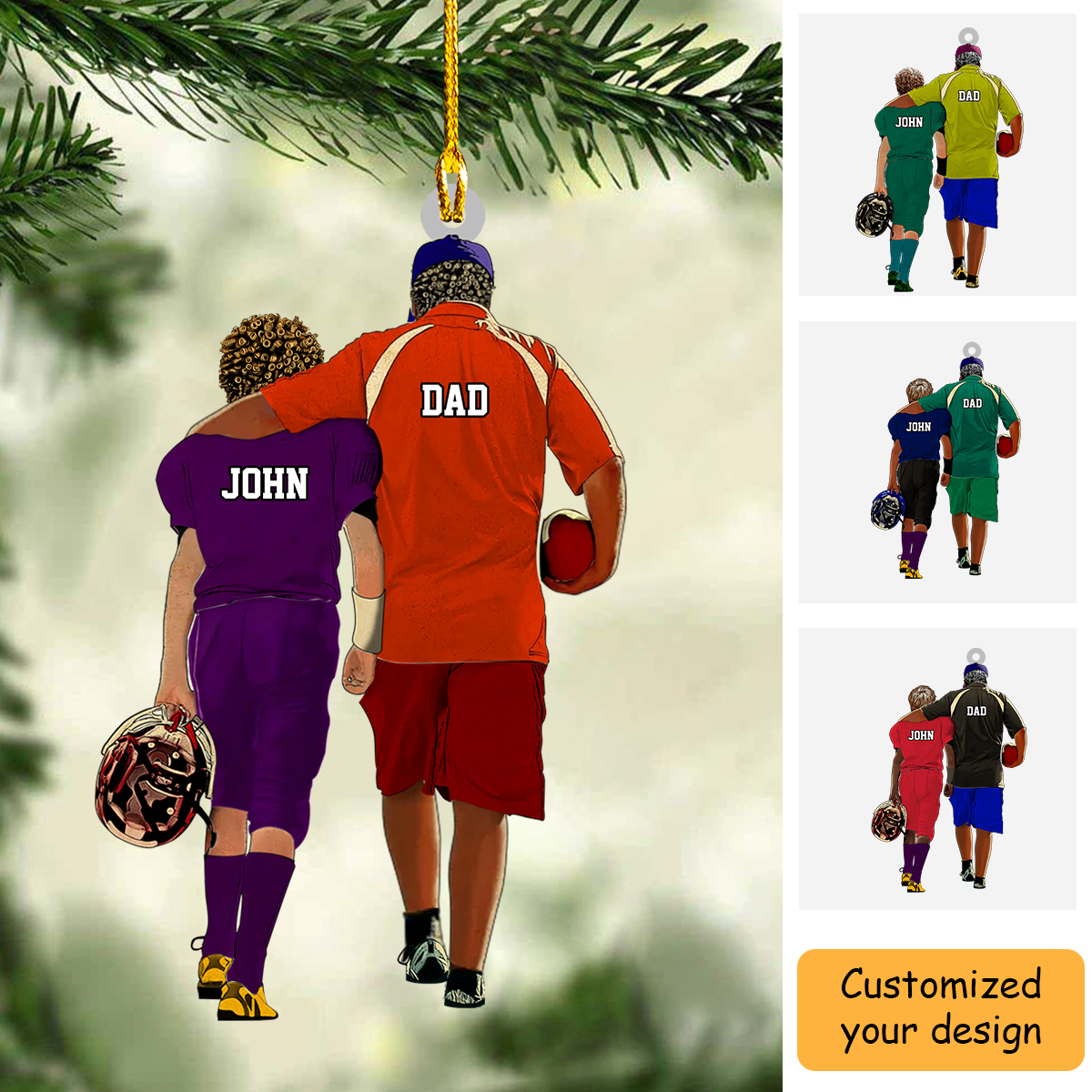 Personalized American Football Son And Dad Coach Acrylic Ornament, Custom Christmas Ornament Gifts For Son, Dad, Coach