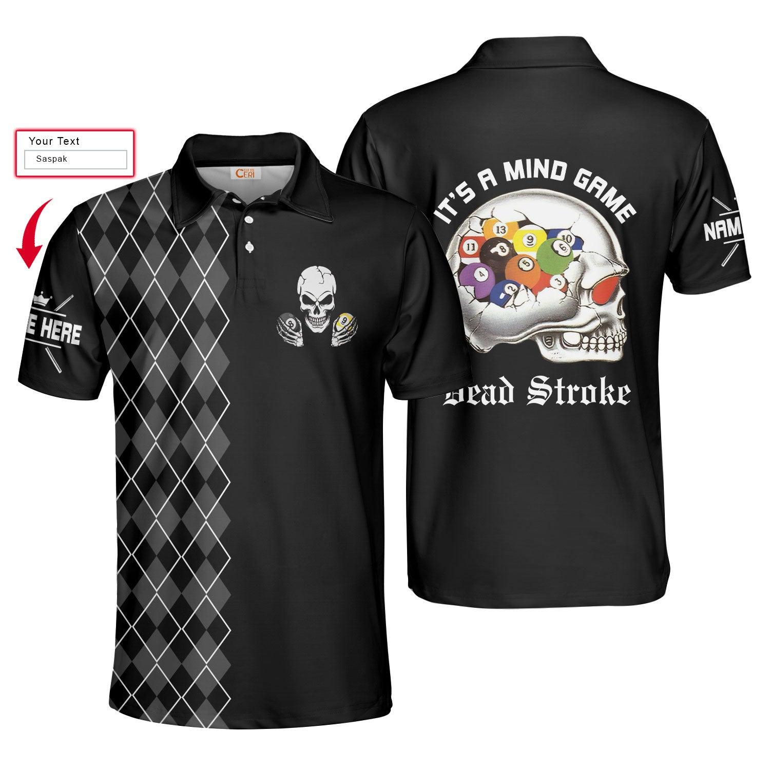 Personalized Argyle Pattern Skull Billiards Pool Men Polo Shirt, It's A Mind Game Dead Stroke Custom Polo Shirt, Best Gift For Billiards Lovers - Amzanimalsgift
