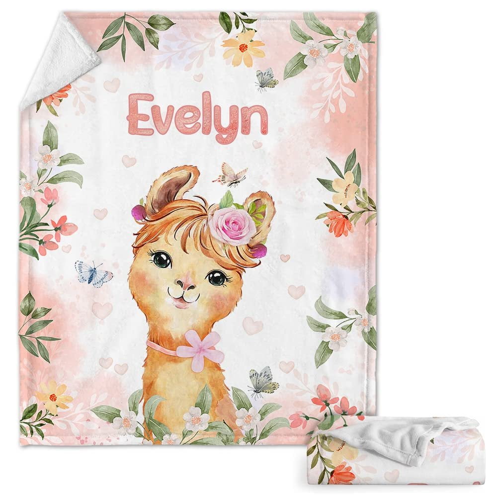 Lovely Giraffe Flower Baby Kids Blanket With Personalized Name For Baby Girl Nursery, Daughter, Granddaughter