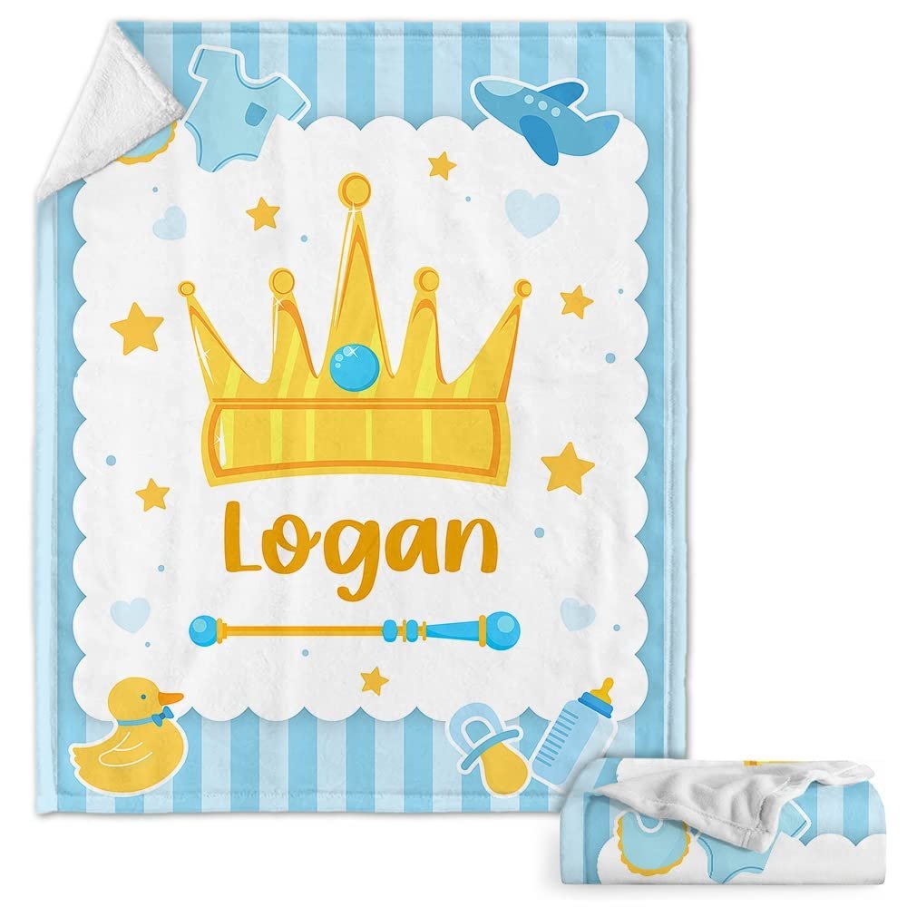 King Crown Baby Kids Blanket With Personalized Name, Awesome Gift For Son, Grandson