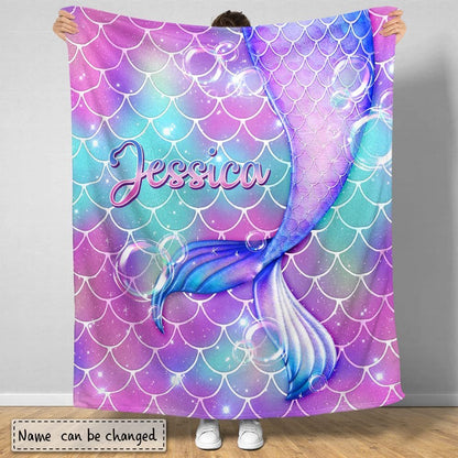 Mermaid Violet Baby Kids Blanket With Custom Name For Baby Girl Nursery, Daughter, Granddaughter