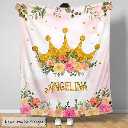 Princess Crown Baby Kids Blanket With Custom Name For Baby Girl Nursery, Daughter, Granddaughter