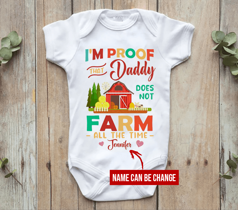 Personalized Baby Onesie For Farmer Dad Proof Daddy Doesn't Farm All The Time Colorful Design Custom Name, Newborn Onesies - Perfect Gift For Baby, Baby Gift Onesie - Amzanimalsgift