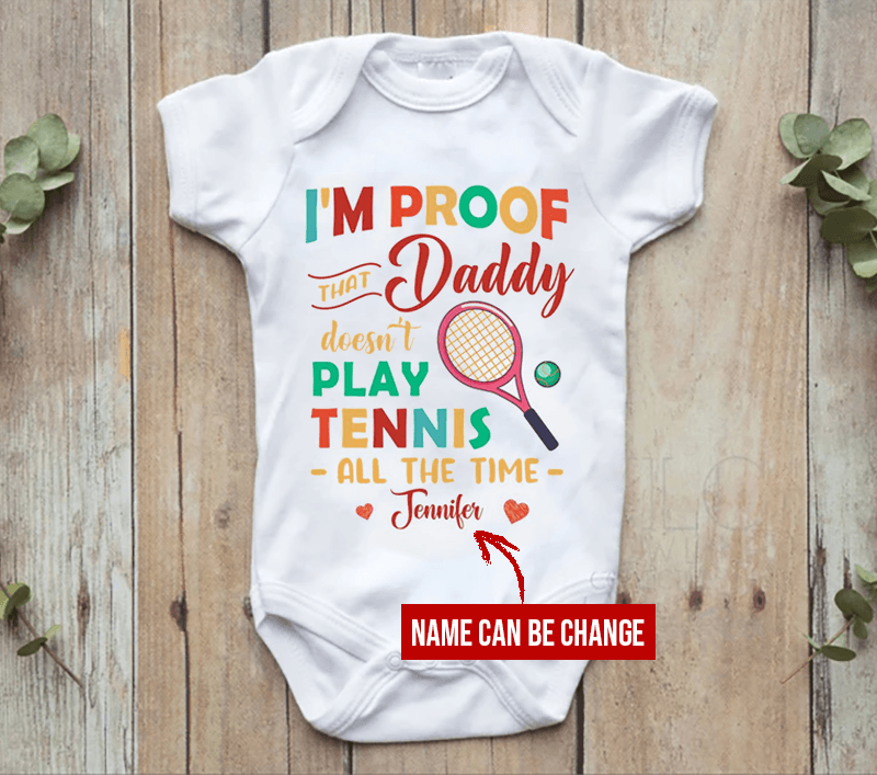 Personalized Baby Onesie For Tennis Lovers Daddy Doesn't Play Tennis All The Time Colorful Design Custom Name - Perfect Gift For Baby, Baby Gift Onesie - Amzanimalsgift