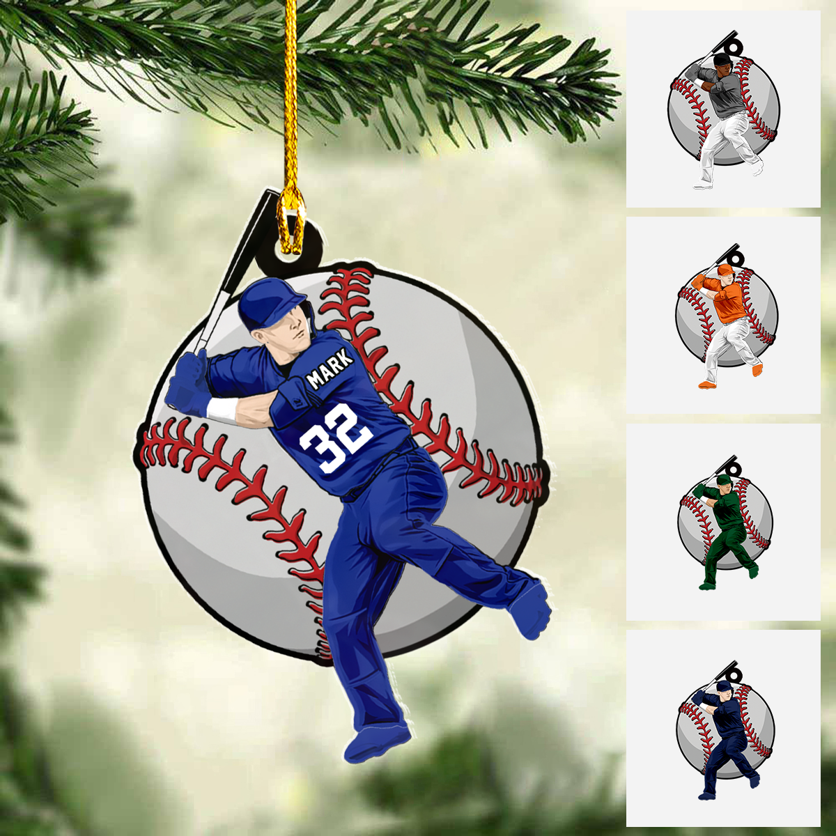 Personalized Baseball Player With Ball Flat Acrylic Ornament, Meaningful Christmas Ornament Gift For Grandson, Son