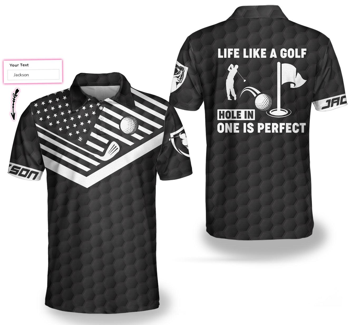 Personalized Black America Flag Golf Ball Pattern Polo Shirt, Hole In One Is Perfect Custom Polo Shirt For Men, Best Gift For Golfers - Amzanimalsgift
