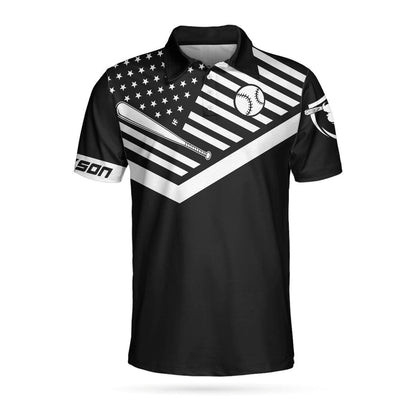 Personalized Black American Flag Men Polo Shirt, Hit Hard Run Fast Turn Left Custom Polo Shirt, Funny Golf Shirt For Men - Amzanimalsgift