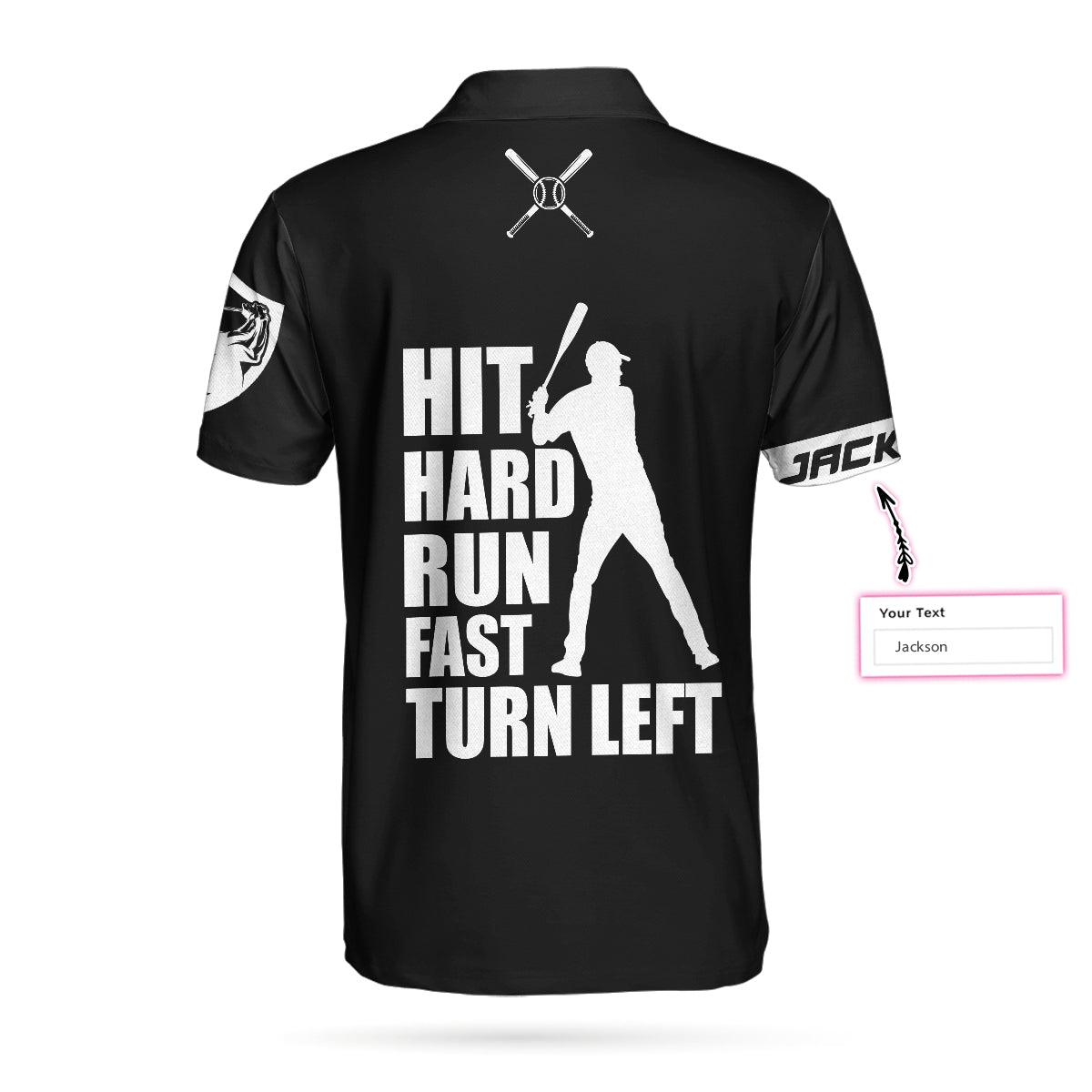Personalized Black American Flag Men Polo Shirt, Hit Hard Run Fast Turn Left Custom Polo Shirt, Funny Golf Shirt For Men - Amzanimalsgift