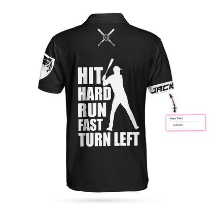 Personalized Black American Flag Men Polo Shirt, Hit Hard Run Fast Turn Left Custom Polo Shirt, Funny Golf Shirt For Men - Amzanimalsgift