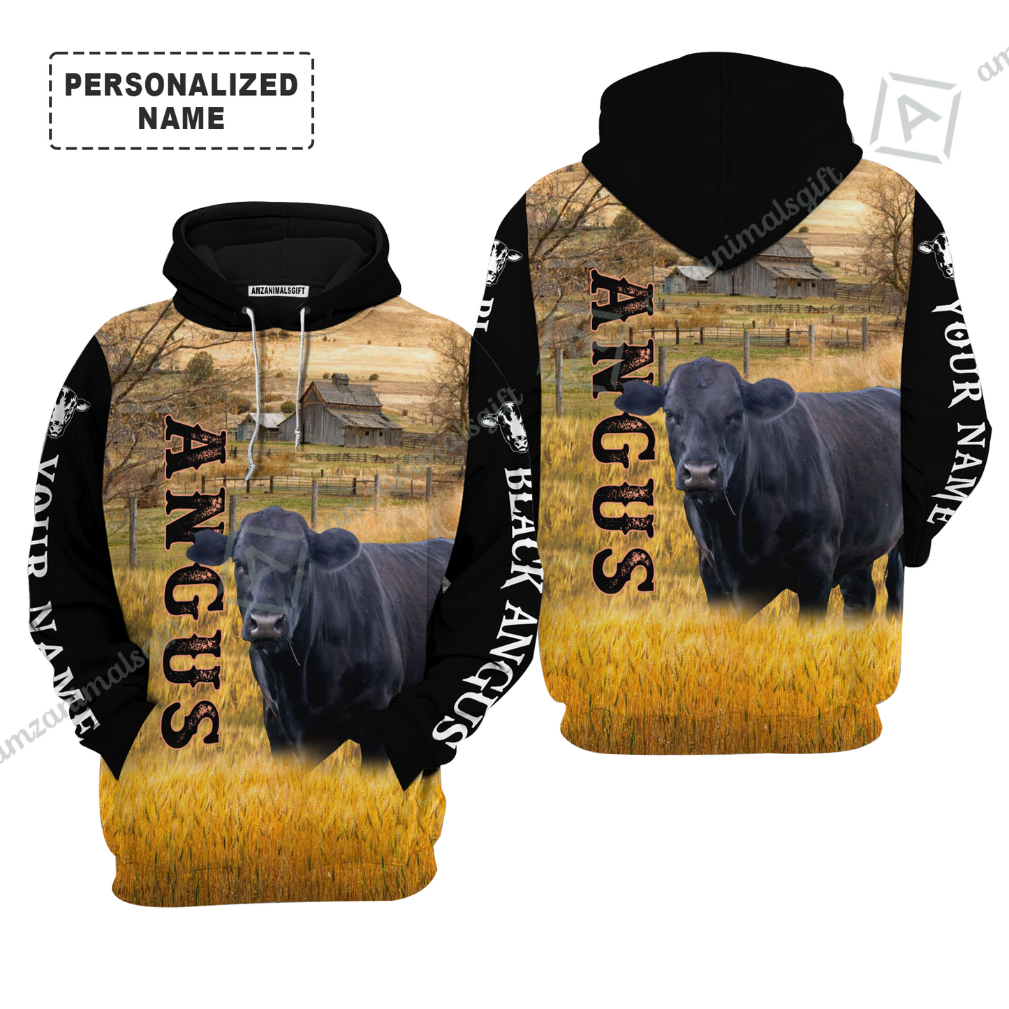 Personalized Black Angus Cattle T-Shirt, Black Angus On The Farm Shirt For Friend, Family, Farmer, Black Angus Lovers