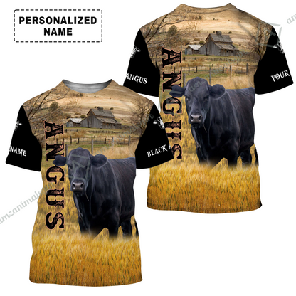 Personalized Black Angus Cattle T-Shirt, Black Angus On The Farm Shirt For Friend, Family, Farmer, Black Angus Lovers