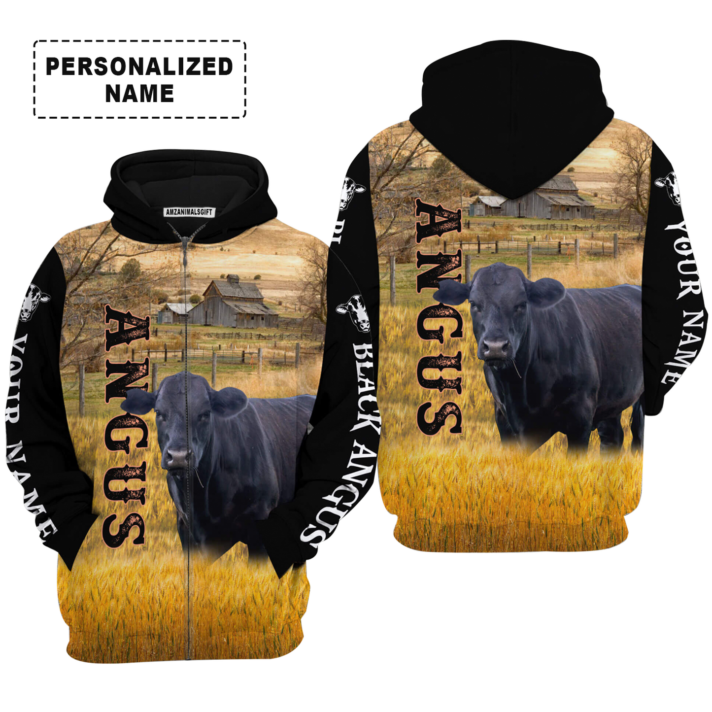 Personalized Black Angus Cattle Hoodie, Angus Cattle On The Farm Hoodie For Friend, Family, Farmer, Black Angus Lovers