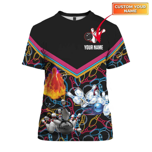 Personalized Black Bowling T Shirt, Custom Name Colorful Bowling T Shirt For Men And Women, Bowling Gifts - Perfect Gift For Bowling Lovers, Bowlers - Amzanimalsgift