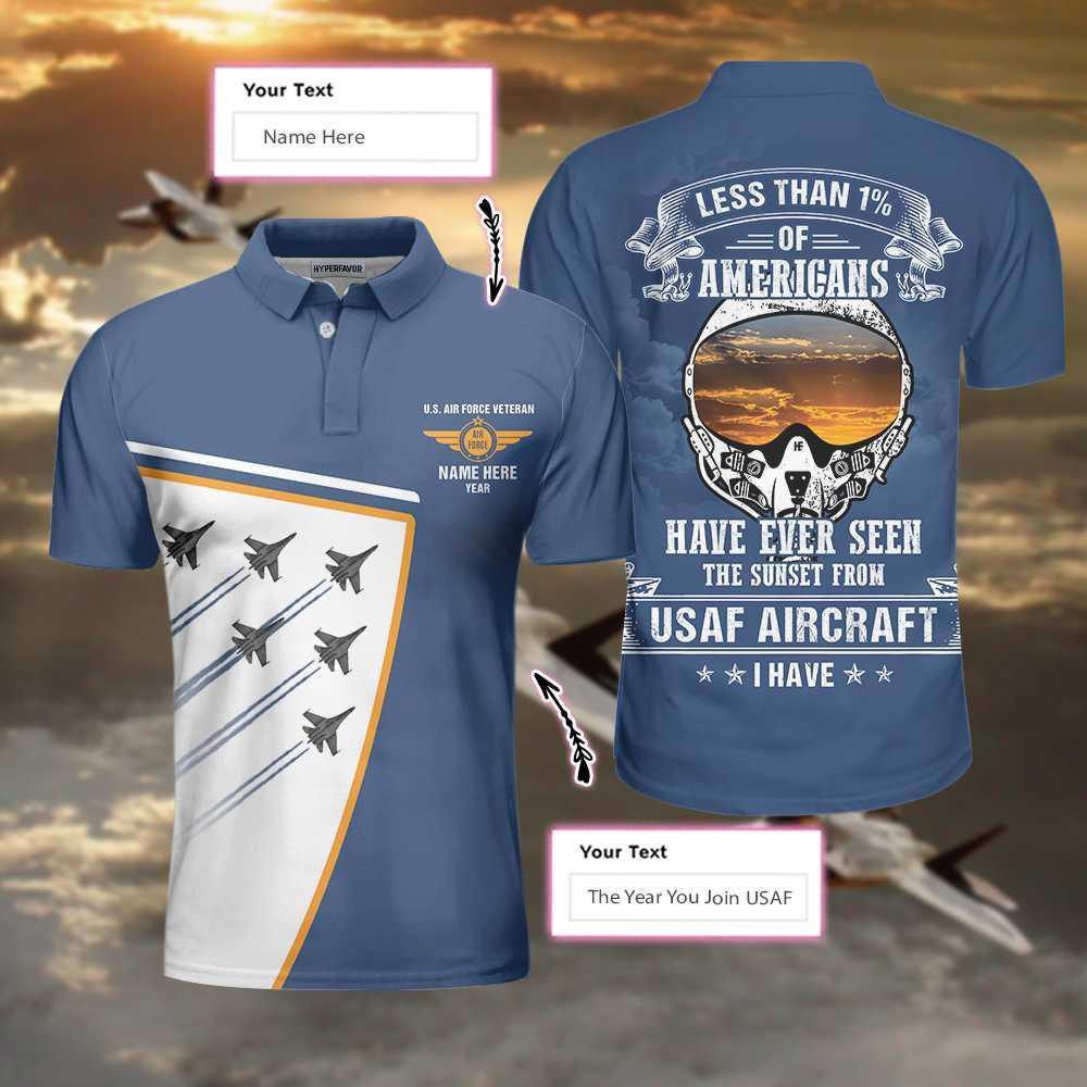 Personalized Blue Air Force Veteran Men Polo Shirt, Less Than 1% Of Americans Have Ever Seen The Sunset From USAF Aircraft Custom Shirt For Male - Amzanimalsgift