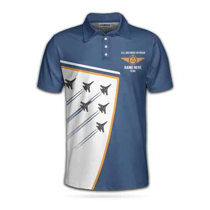 Personalized Blue Air Force Veteran Men Polo Shirt, Less Than 1% Of Americans Have Ever Seen The Sunset From USAF Aircraft Custom Shirt For Male - Amzanimalsgift