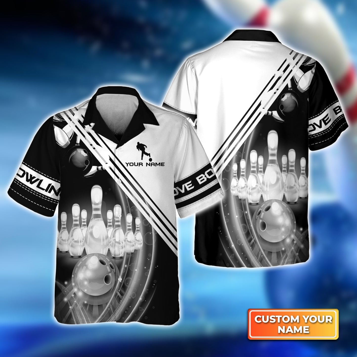 Personalized Bowling Women Polo Shirt, Black And White Bowling The Pins And Ball Shirt For Friend, Family, Bowling Lovers