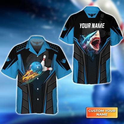 Personalized Bowling Hoodie, Shark Team Blue Bowling Ball Customized Shirt For Friend, Family, Bowling Players