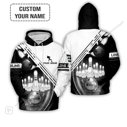 Personalized Bowling Women Polo Shirt, Black And White Bowling The Pins And Ball Shirt For Friend, Family, Bowling Lovers