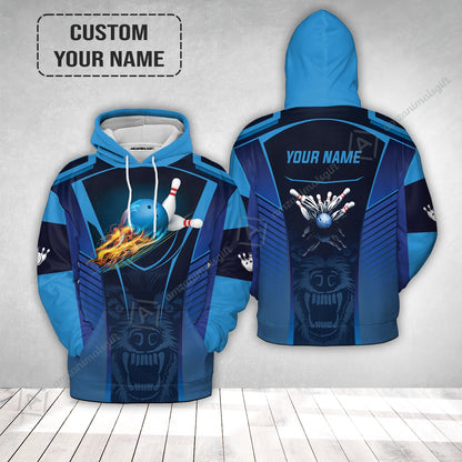 Personalized Bowling Hoodie, The Wolf Blue Bowling Team Customized Shirt For Friend, Family, Bowling Players