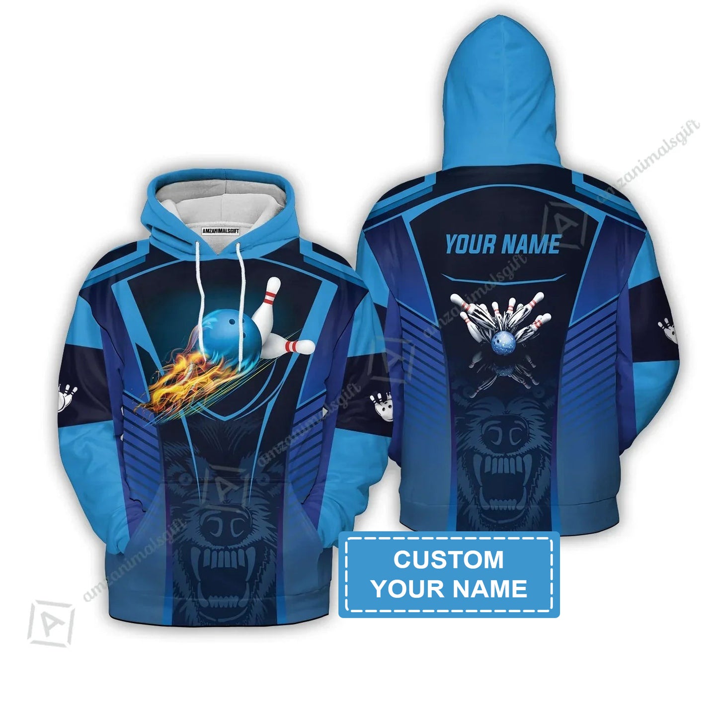Personalized Bowling Hoodie, The Wolf Blue Bowling Team Customized Shirt For Friend, Family, Bowling Players