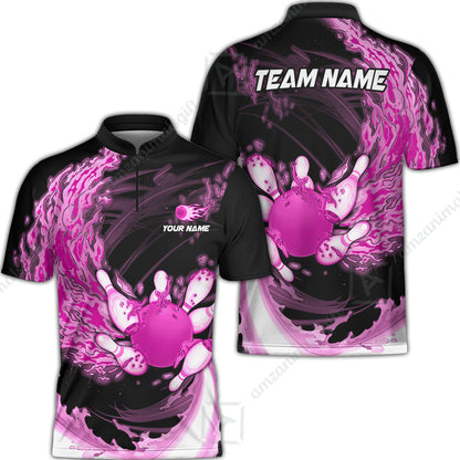 Personalized Bowling Jersey Breath Of Flaming Bowling Ball And Pins Multicolor Option Custom Name And Team Name For Bowlers