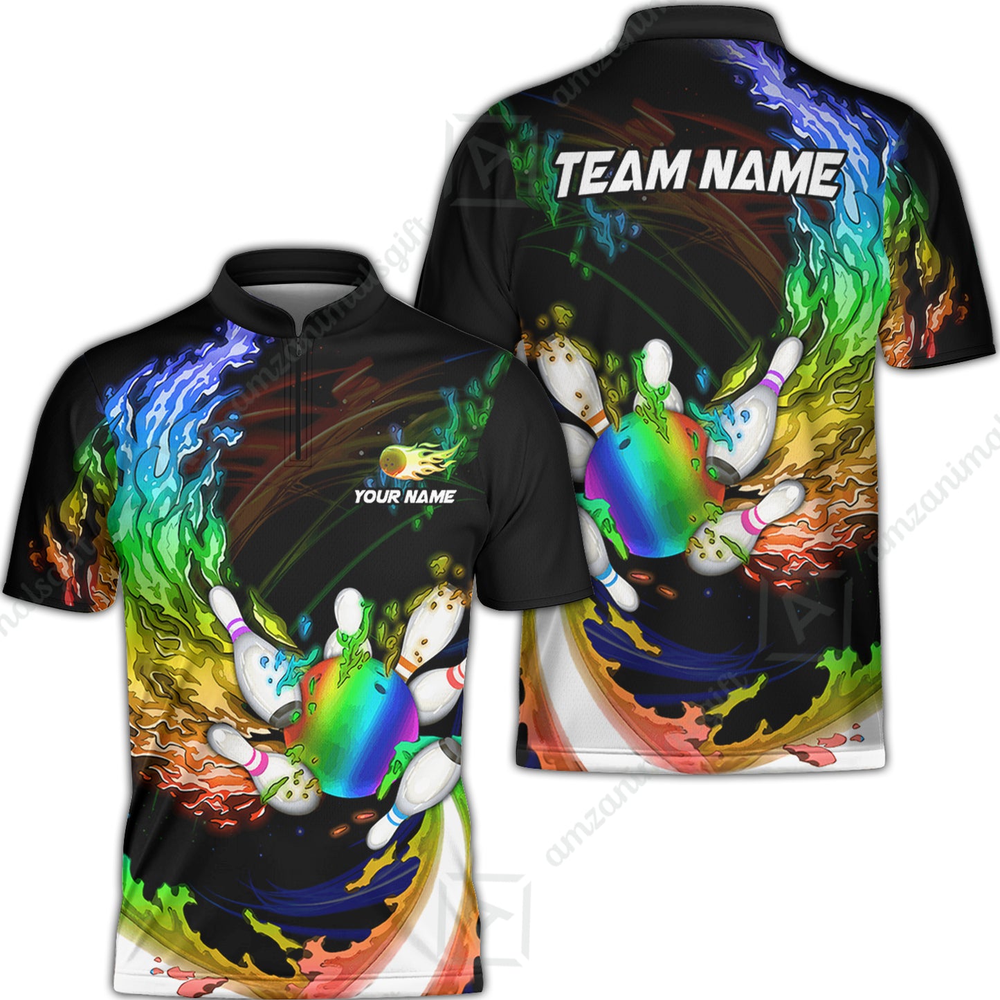 Personalized Bowling Jersey Breath Of Flaming Bowling Ball And Pins Multicolor Option Custom Name And Team Name For Bowlers