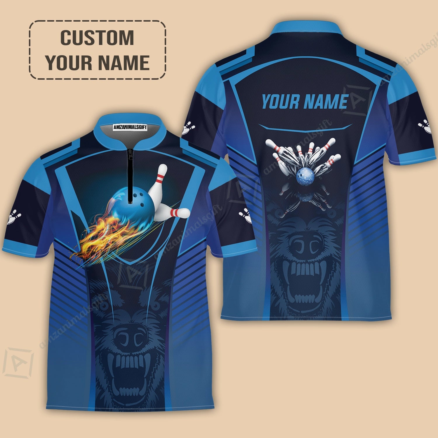 Personalized Bowling Jersey, The Wolf Blue Bowling Team Customized Polo Shirt For Friend, Family, Bowling Players