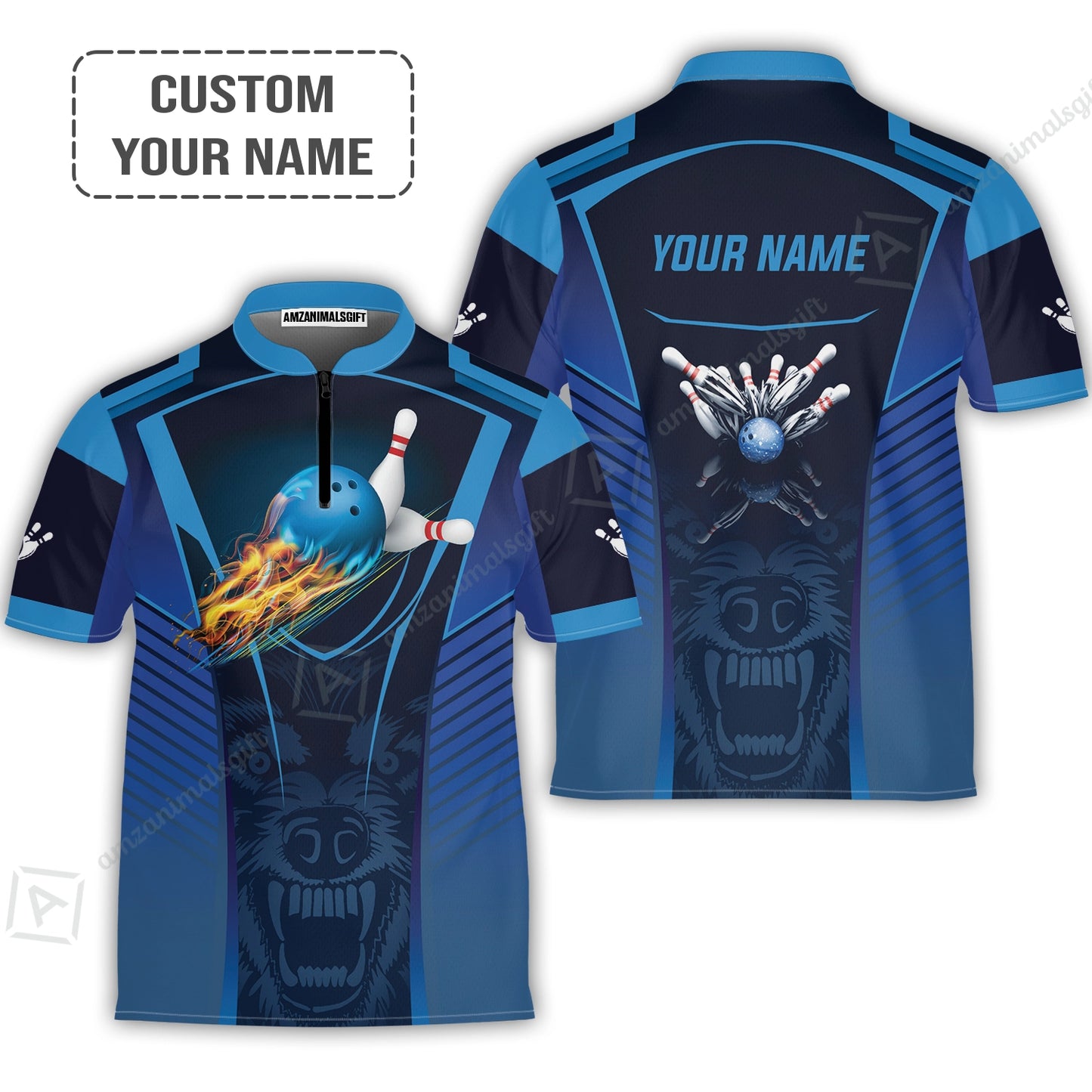 Personalized Bowling Women Polo Shirt, The Wolf Blue Bowling Team Customized Polo Shirt For Friend, Family, Bowling Players