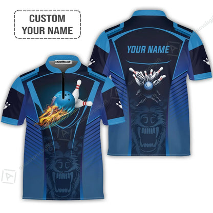 Personalized Bowling Hoodie, The Wolf Blue Bowling Team Customized Shirt For Friend, Family, Bowling Players
