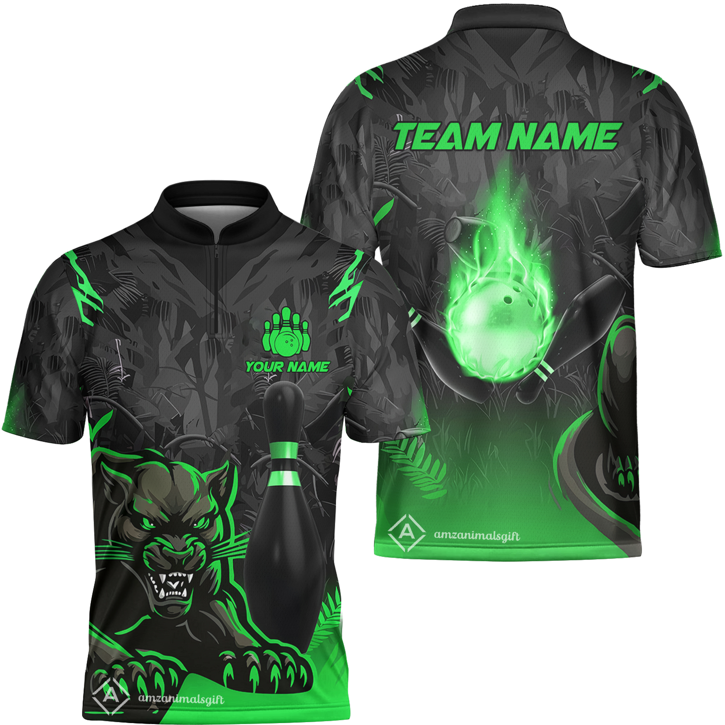 Personalized Bowling Jersey With Black Panther And Pin, Custom Name And Team Name For Bowlers