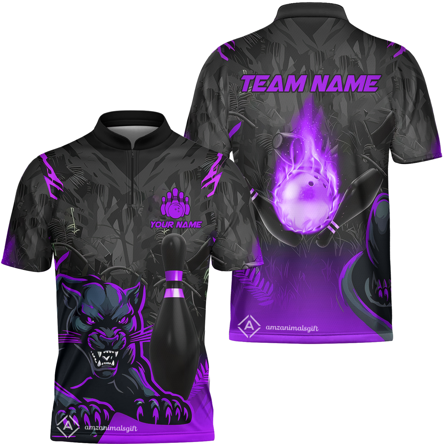 Personalized Bowling Jersey With Black Panther And Pin, Custom Name And Team Name For Bowlers