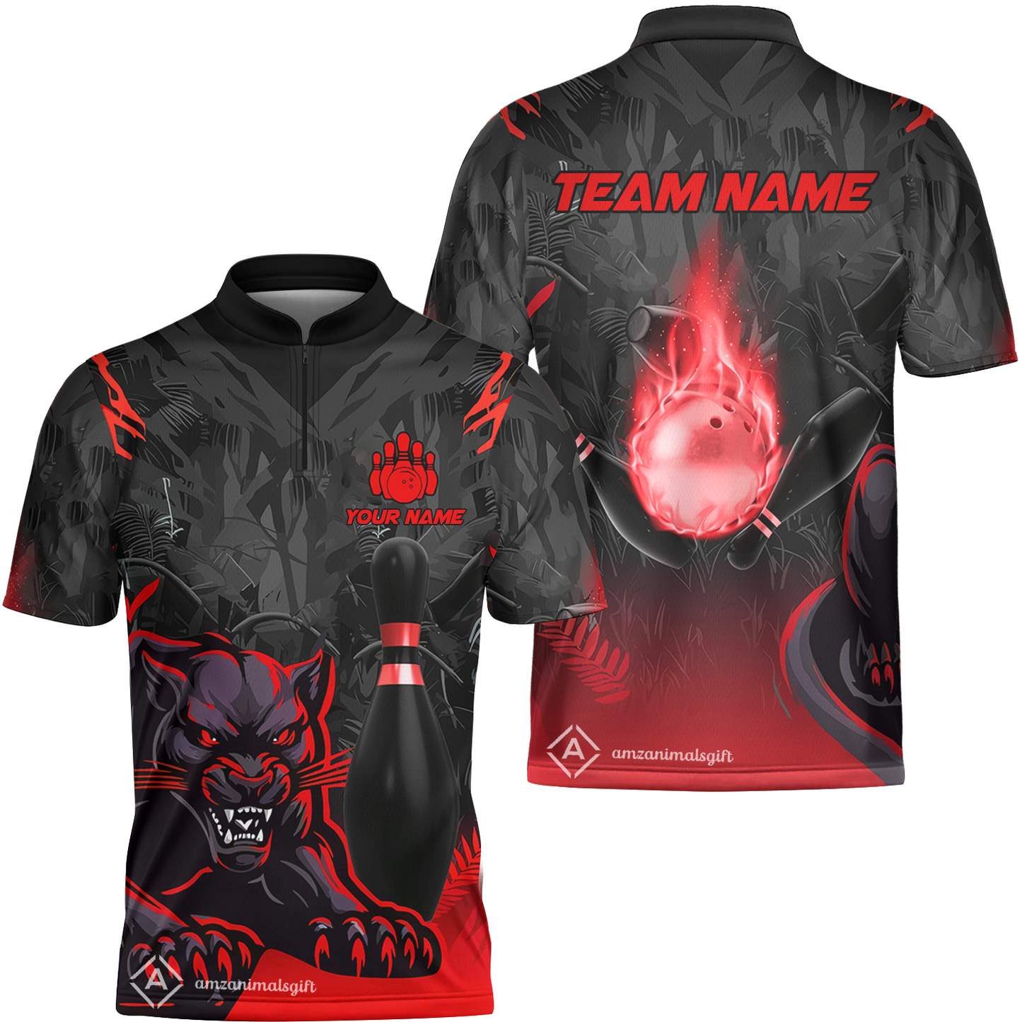Personalized Bowling Jersey With Black Panther And Pin, Custom Name And Team Name For Bowlers