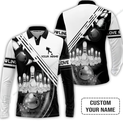 Personalized Bowling Women Polo Shirt, Black And White Bowling The Pins And Ball Shirt For Friend, Family, Bowling Lovers