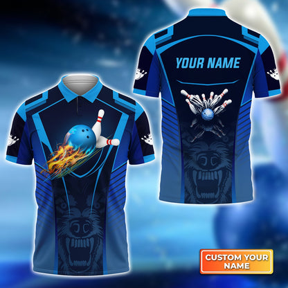 Bowling Hawaiian Shirt Custom Name - The Wolf Blue Bowling Team Personalized Aloha Hawaiian Shirt - Gift For Friend, Family, Bowling Lovers
