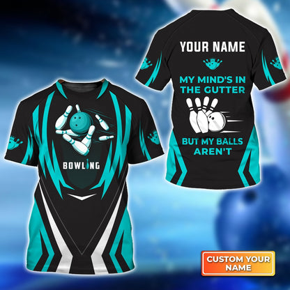 Personalized Bowling Jersey, Light Blue Bowling Customized Shirt My Mind's In The Gutter For Friend, Family, Bowling Lovers