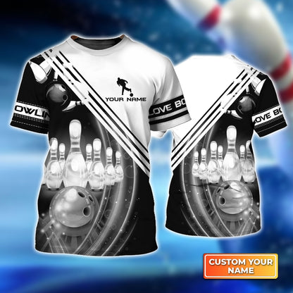 Personalized Bowling Youth Hawaiian Shirt, Black And White Bowling The Pins And Ball Children's Shirt For Son, Daughter, Family