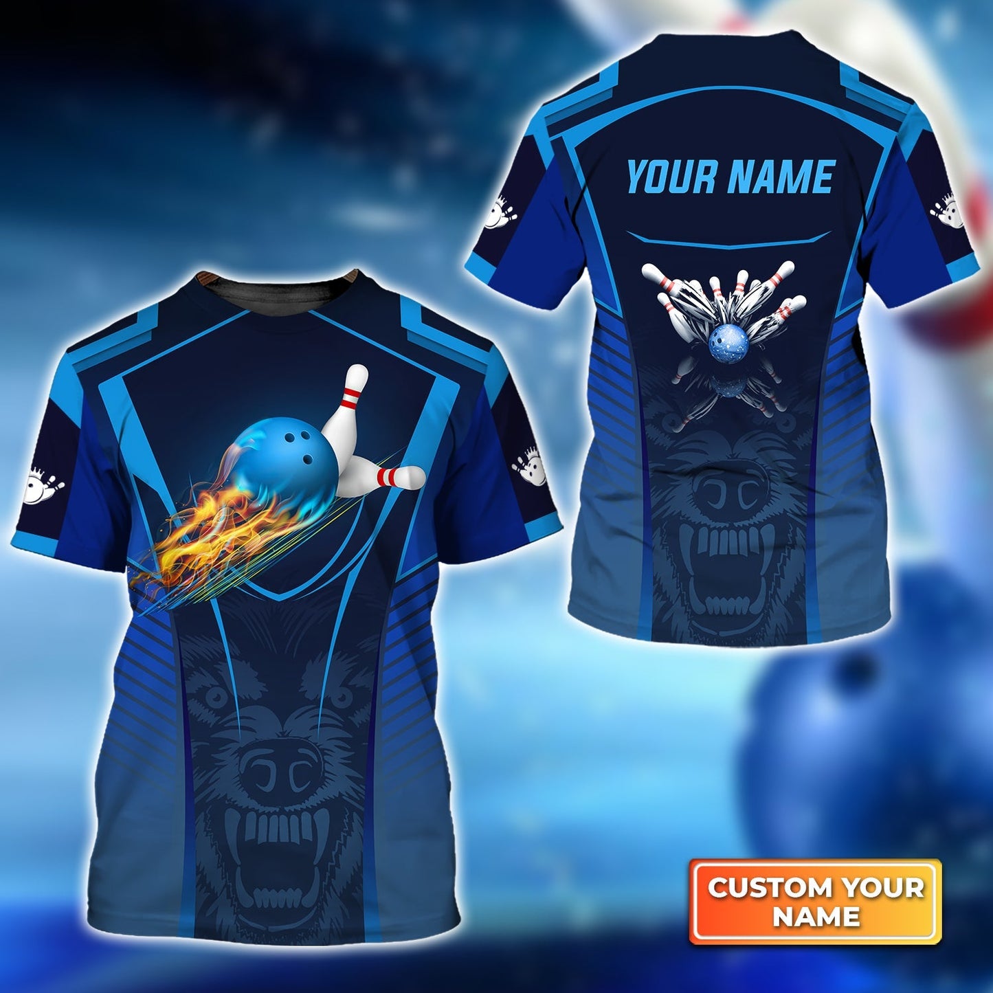 Personalized Bowling Jersey, The Wolf Blue Bowling Team Customized Polo Shirt For Friend, Family, Bowling Players