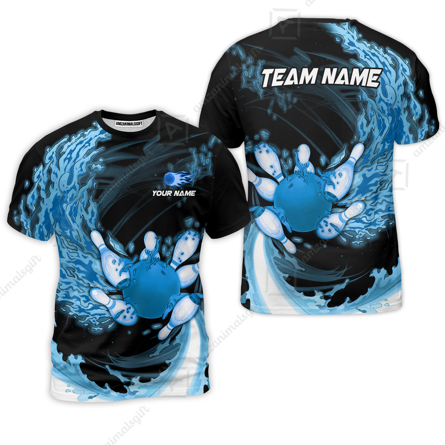 Personalized Bowling Team T-Shirt Breath Of Flaming Bowling Ball And Pins Multicolor Custom Name, Team Name For Bowlers