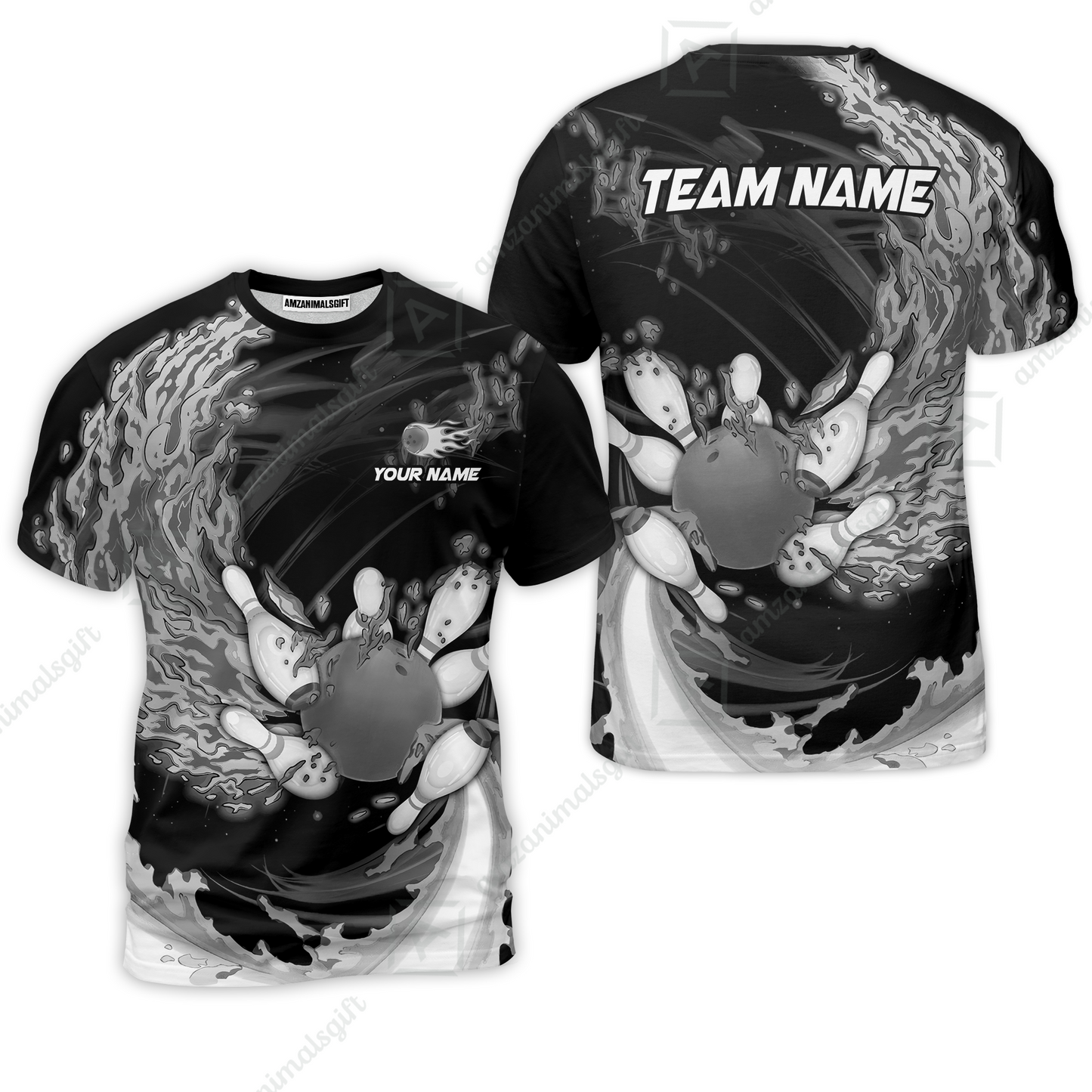 Personalized Bowling Team T-Shirt Breath Of Flaming Bowling Ball And Pins Multicolor Custom Name, Team Name For Bowlers