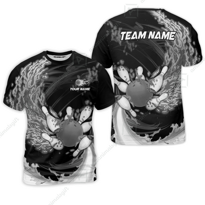 Personalized Bowling Team T-Shirt Breath Of Flaming Bowling Ball And Pins Multicolor Custom Name, Team Name For Bowlers